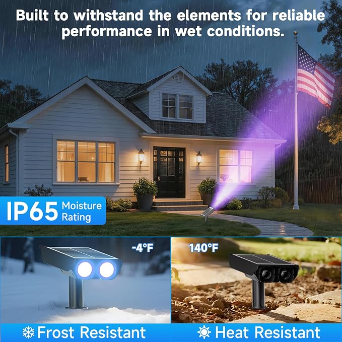 RGB Solar Spot Lights : 2 IN 1 Solar Lights Outdoor with 8 Lighting Modes & PC Light Guide Column for Tree Garden Yard Pathway | RGB Color Changing Landscape Lights | IP65 Waterproof | 6 Pack