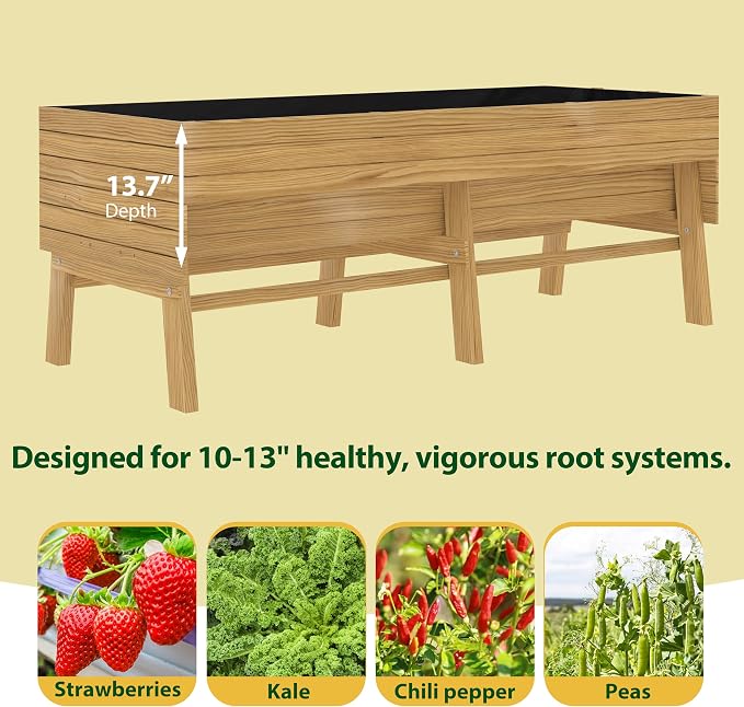 Yardenaler 6 x 3 x 2FT Raised Garden Bed with Legs, Large Outdoor Elevated Wood Planted Box with Liner for Vegetable Flower, Backyard and Patio, Natural