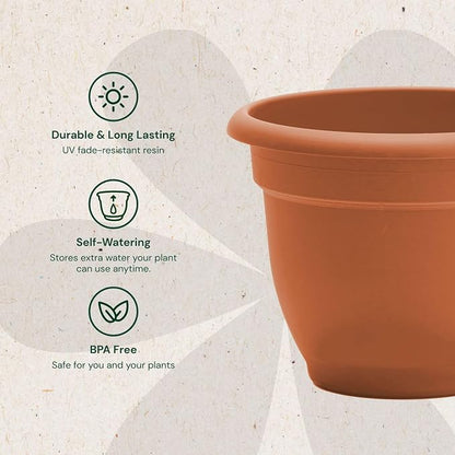 Bloem Ariana 20" Plastic Self-Watering Planter, Terra Cotta, 2-Pack | Self-watering disk at the bottom of each pot that acts as a water wick and reservoir for optimal plant health