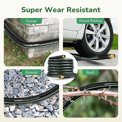 GreatBuddy Garden Hose 75ft, 5/8" Water Hose Heavy Duty, Flexible, Lightweight Hybrid Hose, Burst 600 PSI with Solid Brass Male to Female Fittings Leakproof Hose for Backyard, Garden