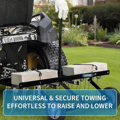 Garvee Tow Behind Lawn Rake, 48-Inch Tow Dethatcher with 24 Spring Steel Tines, Lawn Dethatcher Rake for ATV or Mower, Lawn Sweeper with Lift Handle for Garden Farm Grass, Black (with Gloves)