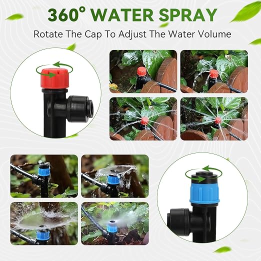 Drip Irrigation System, 106FT Drip Irrigation System Kit, Press-to-Connect & Detachable Quick-Connect, 1/2" & 1/4" Tool-Free Tubing, Adjustable & Sprinklers Nozzles for Garden, Lawn,Potted.