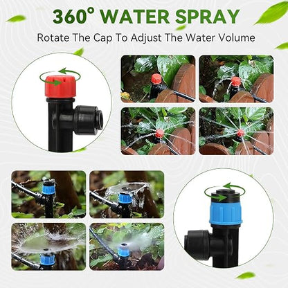 Drip Irrigation System, 106FT Drip Irrigation System Kit, Press-to-Connect & Detachable Quick-Connect, 1/2" & 1/4" Tool-Free Tubing, Adjustable & Sprinklers Nozzles for Garden, Lawn,Potted.