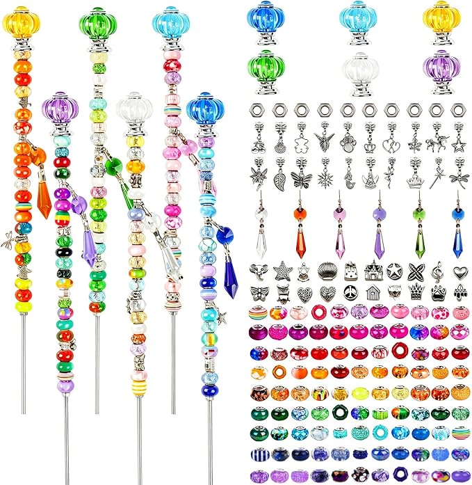 184 Pcs DIY Beaded Garden Stakes Kit with Crystal Stoppers | Garden stakes kit with beads colorful crystal stoppers, DIY fairy wands, garden decor, outdoor crafts