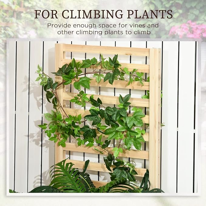 Outsunny Raised Garden Bed with Trellis and 2 Compartments, 43 Inch Wooden Planter Box Kit for Outdoor Plants, Vegetables, Flowers, Herbs Climbing, Easy Assembly, Natural Tone