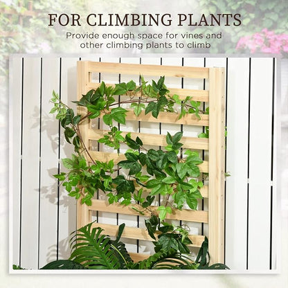 Outsunny Raised Garden Bed with Trellis and 2 Compartments, 43 Inch Wooden Planter Box Kit for Outdoor Plants, Vegetables, Flowers, Herbs Climbing, Easy Assembly, Natural Tone