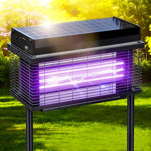 Solar Bug Zapper Outdoor, Purple UV Mosquito Zapper with Smart Rain Off Rechargeable Mosquito Killer Lamp, Wireless Solar Powered Fly Trap for Yard Patio RV (Black)