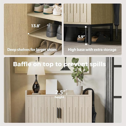 Mericonia Shoe Cabinet with Metal Legs, Farmhouse Large 5-Tier Shoe Storage Cabinet with Doors, Wooden Shoe Organizer for Entryway, Hallway (2 Door Shoe Cabinet, Oak-Modern)