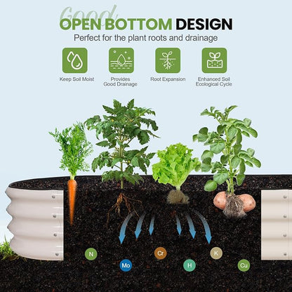 G GOOD GAIN Raised Garden Beds - 8x2x1ft Galvanized Planter Boxes Kit with Protective Tape & Gloves & Tools | Oval Metal Outdoor Raised Bed for Gardening Vegetables, Fruits, Flowers, Herbs, White