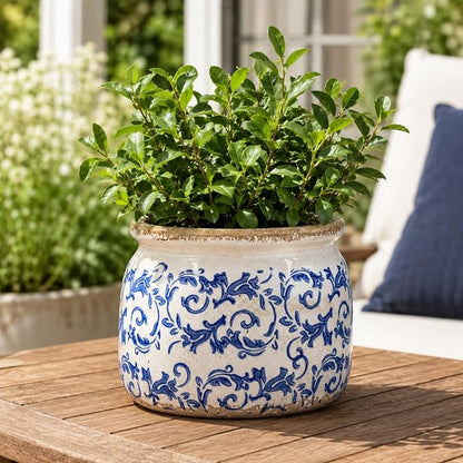 Dosayes Large Ceramic Pot for Planters, Ice Crack Glazed Flower Pot with Drainage Holes,5.91inch Vintage Planters for Indoor and Outdoor (Blue)