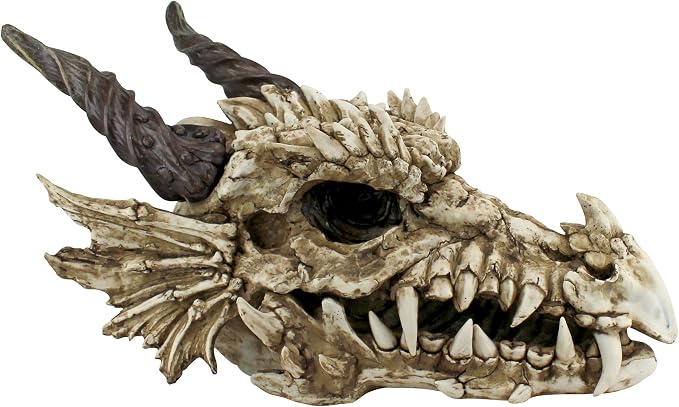 Design Toscano Stoker's Moors Dragon Skull Gothic Garden Statue, Large, 26 Inch, Polyresin, Full Color