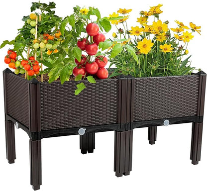 Raised Garden Bed Planters for Outdoor Plants with Legs Elevated Rectangular Planter Boxes Garden Patio Balcony Deck for Planting Flowers, Vegetables, Tomatoes, and Herbs
