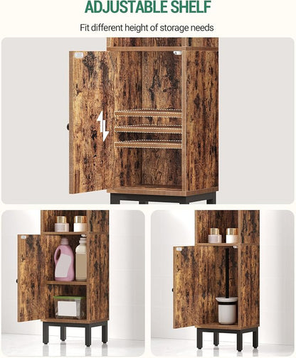 Hzuaneri Bathroom Storage Cabinet, Small Corner Floor Cabinet with Door and Shelves, Narrow Toilet Paper Holder, Bathroom Organizer with Adjustable Shelf, for Small Spaces, Rustic Brown BC38201BV1