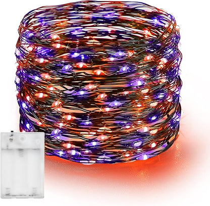 Dazzle Bright Halloween Fairy String Lights, 20FT 60 LED Copper Wire Battery Operated Waterproof Lights, Halloween Decorations for Indoor Home Outdoor Patio Yard Party Decor (Purple and Orange)