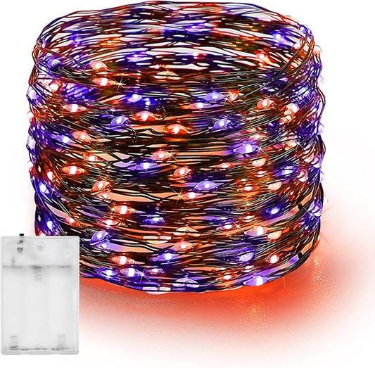 Dazzle Bright Halloween Fairy String Lights, 20FT 60 LED Copper Wire Battery Operated Waterproof Lights, Halloween Decorations for Indoor Home Outdoor Patio Yard Party Decor (Purple and Orange)