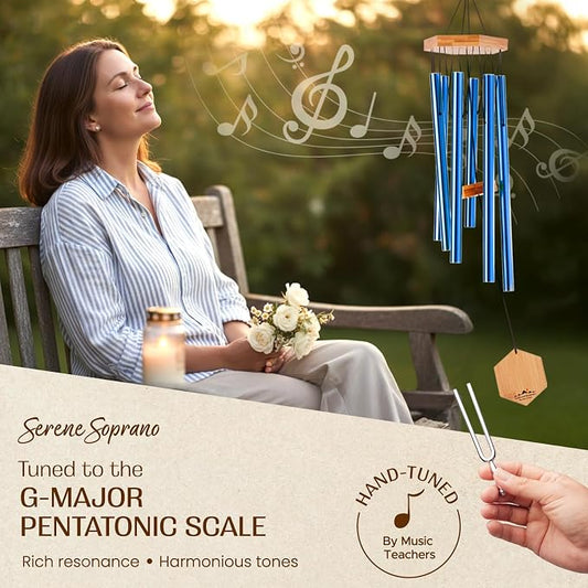 Royal Blue Wind Chimes for Outside, 29 Inch Hand Tuned G Major Pentatonic Wind Chime, Memorial Sympathy Gift for Loss of Loved One, Deep Tone Aluminum Bamboo Garden Patio Porch Decor