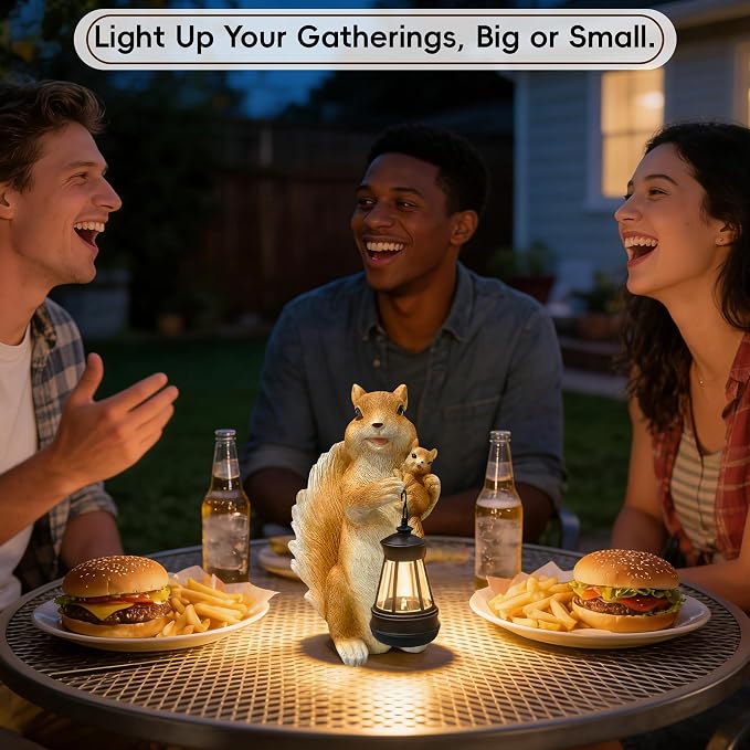 7.8" Solar Garden Squirrel Resin Statues with LED Light | Cute Animal Figurine Outdoor Indoor Decor for Patio Yard Balcony Perfect Mother‘s Day Birthday Housewarming Gift for Women
