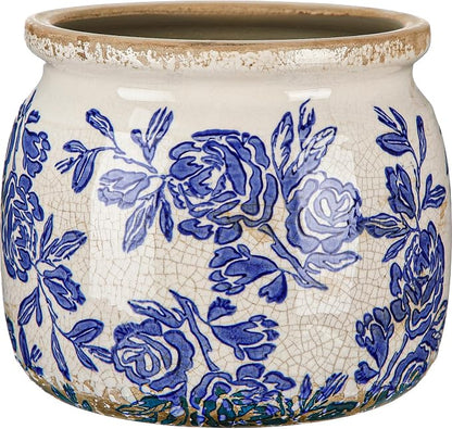 Vintage Chinoiserie Planter Large Ceramic Plant Pot with Drainage Blue Beige Rose Crack Cottage Scroll Vase Flower Vase for Pot Indoor Live Plants Home Farmhouse Antique Decorative Gifts