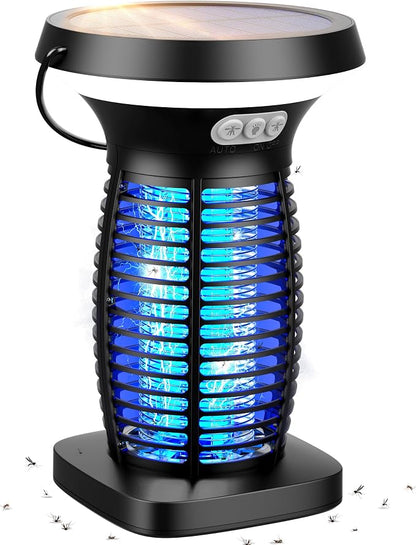 Solar Bug Zapper Outdoor, UV Mosquito and Fly Zapper with Auto Mode, Rechargeable Cordless Electric Insect Trap, Waterproof Bug Light for Patio Backyard Porch Camping