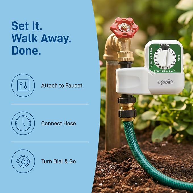 Orbit 62024 Single-Dial Hose Watering Digital Timer, "3"" x 7.5"" x 9.5"""