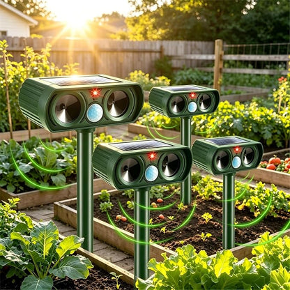 4 Pcs Upgraded Deer Repellent Devices,Solar Animal Repellent Ultrasonic Outdoor for Cats Squirrels Racoons Rabbits Foxs Dogs Skunks,IP65 Waterproof Motion Sensor Animal Repeller Deterrent for Garden