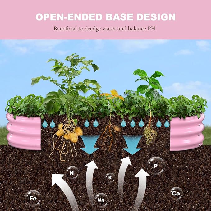 Raised Garden Bed, 6x3x1ft Galvanized Outdoor Planter Beds with Safety Edging and Gloves, Oval Metal Planter Box for Gardening Vegetables Flowers Herb-Blossom Pink