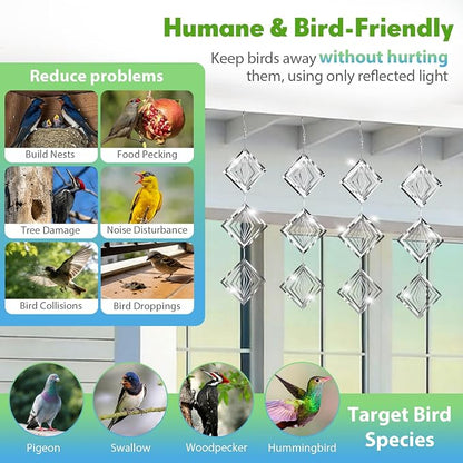 Bird Deterrents for Outside, 12 Discs Stainless Steel 3D Wind Spinners Garden Decor, 4 Sets Reflective Bird Scare Devices to Keep Woodpeckers, Pigeons Away from Patio, Balcony, Porch, Deck