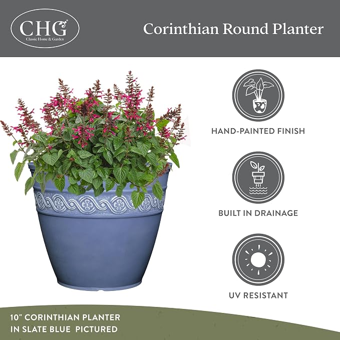 Classic Home & Garden by Growscape Corinthian Planter,10" Oil Rubbed Bronze | Classic Resin Plant Pots, Lightweight Indoor Outdoor Planter, Weather-Resistant, Great for Patio, Home & Garden Decor Accent
