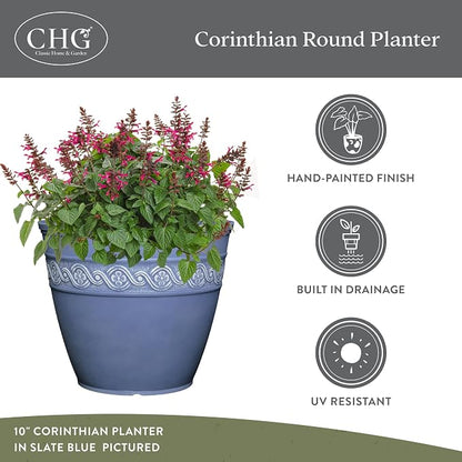Classic Home & Garden by Growscape Corinthian Planter,10" Oil Rubbed Bronze | Classic Resin Plant Pots, Lightweight Indoor Outdoor Planter, Weather-Resistant, Great for Patio, Home & Garden Decor Accent