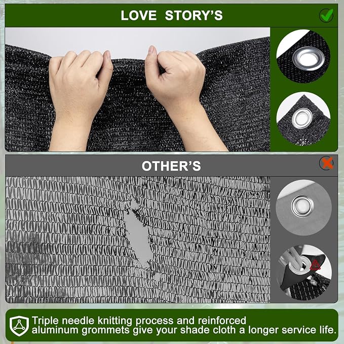 LOVE STORY 10x20FT 90% Black Garden Shade Cloth, Sun Shade Cover Net Mesh Tarp with Grommets, Sunblock Net for Garden,Greenhouse,Plants and Patio