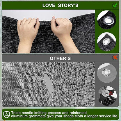 LOVE STORY 12x20FT 90% Black Garden Shade Cloth, Sun Shade Cover Net Mesh Tarp with Grommets, Sunblock Net for Garden,Greenhouse,Plants and Patio