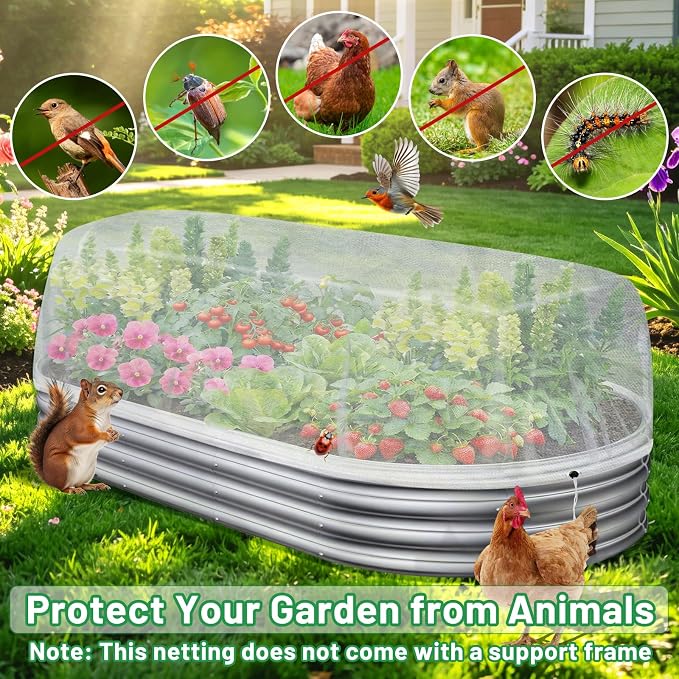2 Pack Garden Netting for Raised Beds, 6x3FT Raised Bed Cover for Garden Protection, Ultra Fine Mesh Bird Netting Pest Barrier Screen with Drawstring for Protecting Vegetables Fruits Flowers