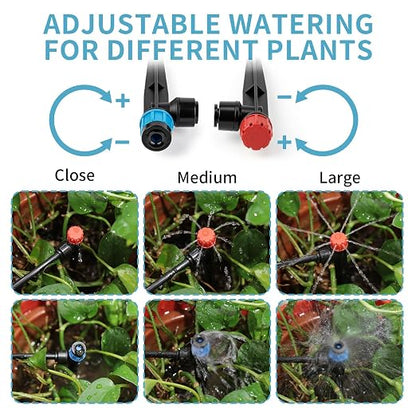 LP 240FT Drip Irrigation System Kit, Garden Watering Misting System - 40FT 1/2" Main Tube & 200FT 1/4" Distribution Tubing - Adjustable Nozzles & Sprinklers for Garden Greenhouse, Lawn, Potted Plants