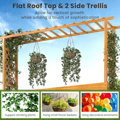 S AFSTAR 2 Pieces Wooden Raised Garden Bed with Trellis, 45" Elevated Planter Box with Hanging Roof & Open-Ended Base for Climbing Vine Flower Herb Vegetable, Outdoor Plant Container for Patio & Yard