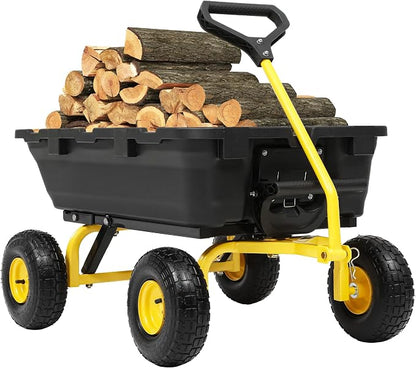 Garden Dump Cart Wheelbarrow 900Lbs, 10" All Terrain Tires Wagon | Upgrade Non-Slip Pneumatic Tires,DIY Expansion over 900LBS Capacity,Quick-Release Dumping, Steel Frame for Yard, Farm, Garden