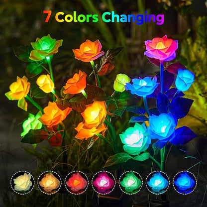 Solar Garden Lights, 6 Pack Upgraded Garden Decor LED Lights with 30 Rose Flowers, IP65 Waterproof 7 Color Changing Flowers, Outdoor Solar Lights for Garden Decorations, Gifts for Valentine's Day