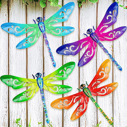 SUNREEK Metal Dragonfly Wall Decor, 12 Inches Dragonfly Outdoor Wall Art for Fence Garden Yard Patio Decorations