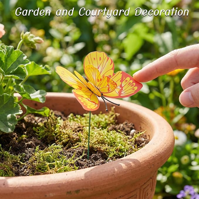 30PCS Butterfly Decorations Outdoor Butterfly Garden Picks for Garden Decor | 3D Waterproof Double Layer Artificial Butterflies Picks for Crafts Flower Arrangements Outdoor Indoor Spring Decor
