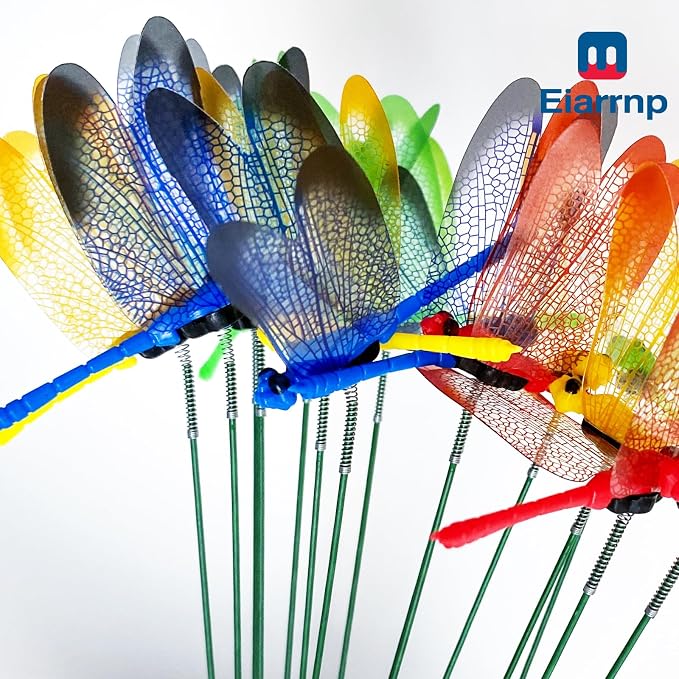 3D Decorative Dragonfly Garden Stakes Dragonflies Garden Decorations for Yard Patio Lawn Plant Flower Pot Decor, 12 Pcs