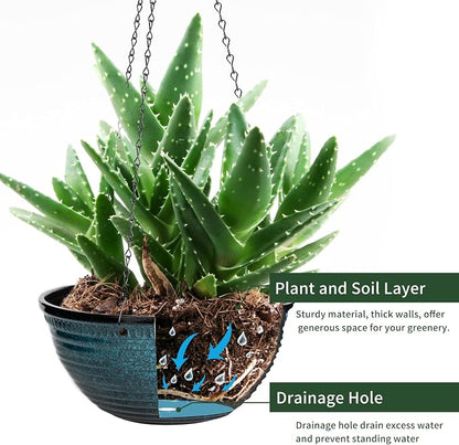 Vanslogreen 12 inch Hanging Planters for Indoor Outdoor Plants, 2 Pack Large Hanging Flower Pots with Drainage Holes and Chain, Glazed Hanging Baskets for Home Garden Decoration, Blue