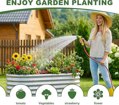 AHEONLAR 2 Pack 4×2×2ft Galvanized Raised Garden Bed Outdoor,Oval Sturdy and Durable Planter Boxes for Vegetables, Fruits, Flowers and Plants, Easy Assembly, Silver