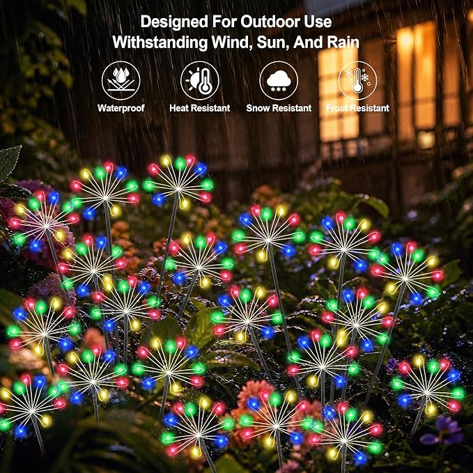 Solar Garden Lights Outdoor, Upgraded Solar Swaying Starburst Light Waterproof with 2 Modes, Solar Fairy Firework Lights for Yard Patio Pathway Flowerbed Balcony Garden Decoration (Multicolor, 2 Pack)