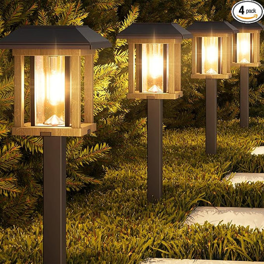 XMCOSY+ Vintage Solar Pathway Lights Outdoor 4 Pack – Warm White Seeded Glass Garden Lights, Waterproof Solar Landscape Lighting for Walkway Yard Patio Driveway & Farmhouse Decor