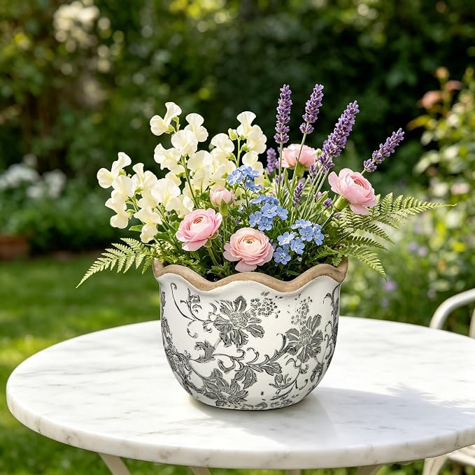 Hollyone 2 Pack Ceramic Planter Vintage Ceramic Pot 5.5 + 6.6inch Decorative Flower Plant Pot with Drainage Hole Crackle Glaze for ndoor Outdoor Tuscan Decor Home Living Room Garden Decor Blue Flower