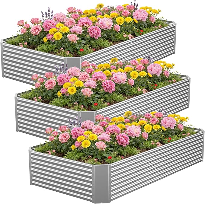 3 Pcs 6 x 3 FT Galvanized Steel Raised Garden Bed, Spacious Outdoor Planter Box with Corrosion-Resistant Finish, Perfect for Vegetables and Herbs in Any Season