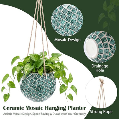 Ceramic Hanging Planter Mosaic Hanging Flower Pot Small Plant Pot for Indoor Plant Disco Ball Planter with Drainage