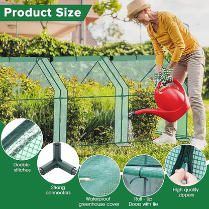 Mini Greenhouse for Outdoor,Portable Small Tunnel Greenhouses for Outdoors with Roll up Zipper Door for Protecting Plant (PE, 95" x 36" x 36")