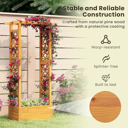 S AFSTAR Wooden Raised Garden Bed with Trellis, 60" Elevated Planter Box with Hanging Roof & Open-Ended Base for Climbing Vine Flower Herb Vegetable, Outdoor Plant Container for Patio & Yard