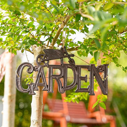 Sungmor Vintage Cast Iron GARDEN Plaque,Decorative Heavy Duty Wall-mounted Signs,Rustic Farmhouse Outdoor Wall or Fence Decor for Garden