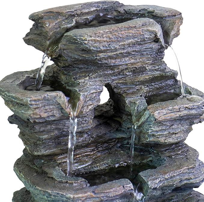 Ferrisland 5-Tier Cascading Tabletop Fountain with LED Lights - Indoor Water Fountain Decor Tabletop Small Relaxation Waterfall Feature Dark Gray